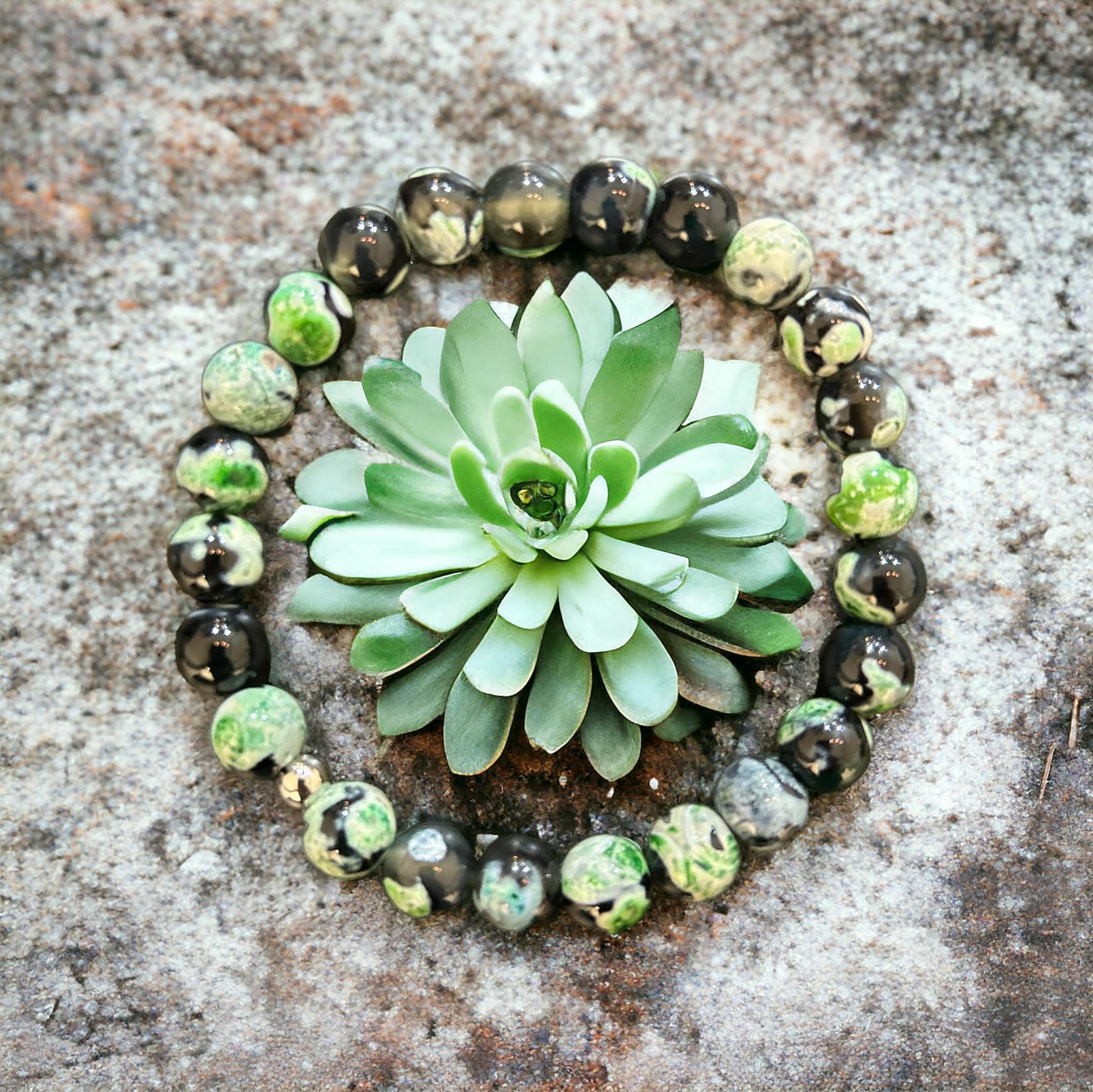 Bracelet Agate Orange - Blue - Green